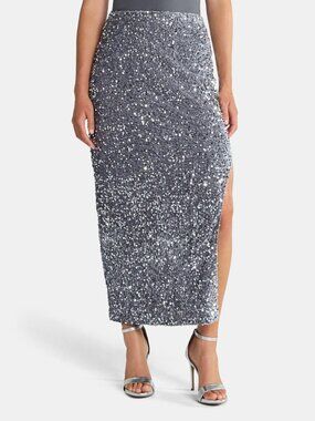Madden NYC Silver Sequin Velvet Maxi Skirt XS NWT Side Slit